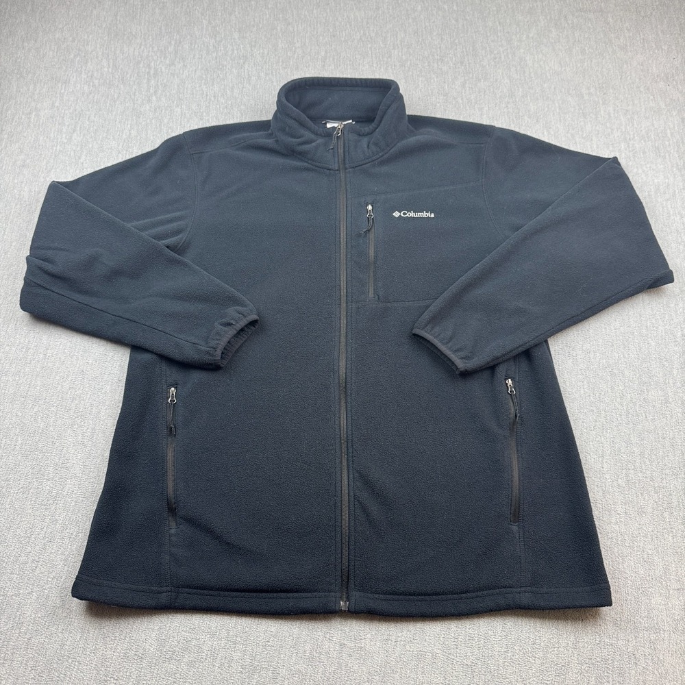 Columbia Jacket Mens Extra Large Black Full Zip Fleece Mock Neck Hiking Coat‎